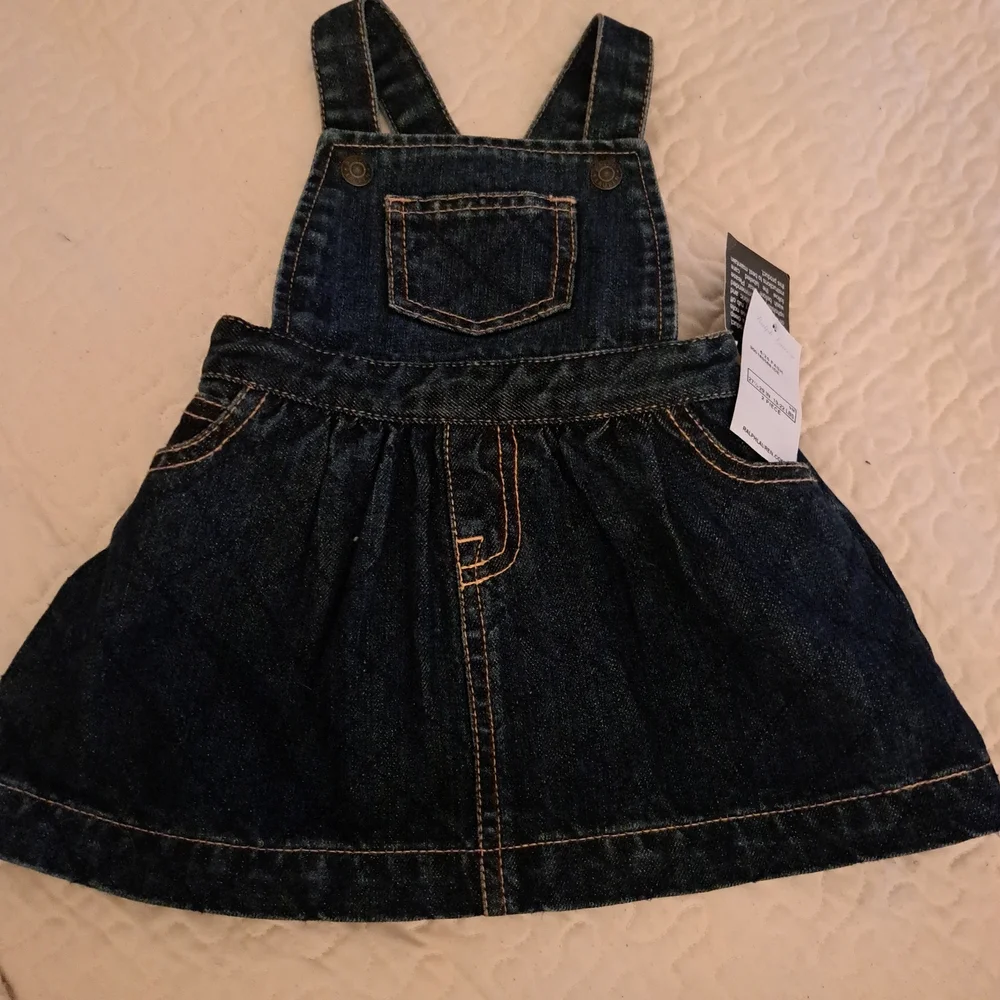 Ralph Lauren Infant Girls Denim‎ Jumper Overall Dress Dark Wash Blue NWT 9M